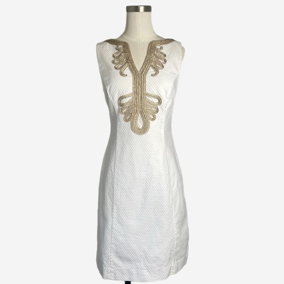 Lilly Pulitzer Dresses & Skirts - Lily Pulitzer White Resort Bentley Gold Braid Soutache Shift Dress size 4